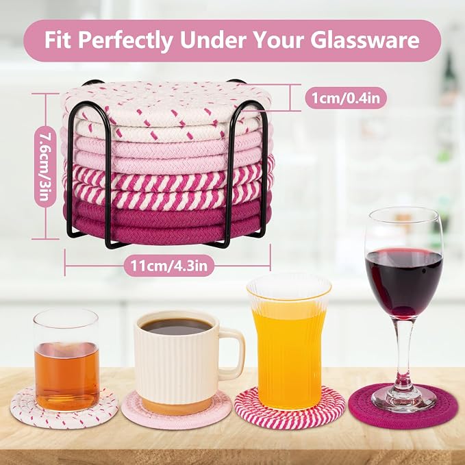 Coasters for Drinks Absorbent, Coasters Set of 4 - Color, 8 Pack Pink Coaster for Desk, House Essentials for New Home, Kitchen and Dining Coffee Table Decor, Modern Home Decor - Image 2