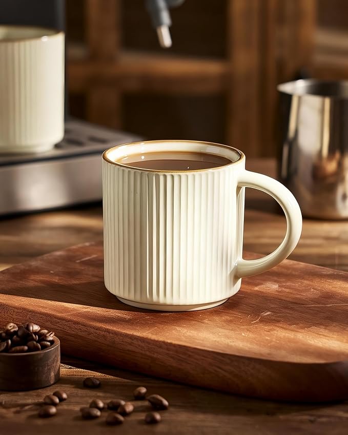 famiware Coffee Mug Set for 4, Star 12 oz Catering Mugs Cup Set with Handle for Coffee, Tea, Cocoa, Milk - Ceramic Stoneware Drinkware Set, Vanilla White - Image 6