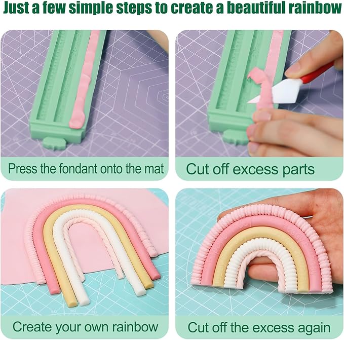 KALAIEN Hemp Rope Fondant Mold, Pearl Knit Rope Silicone Mold Macrame Tassel Cake Decorating for Baking Cookies, Clay Molds, Sugarcraft, Chocolate, Candy, Pastry Molds (Rainbow)