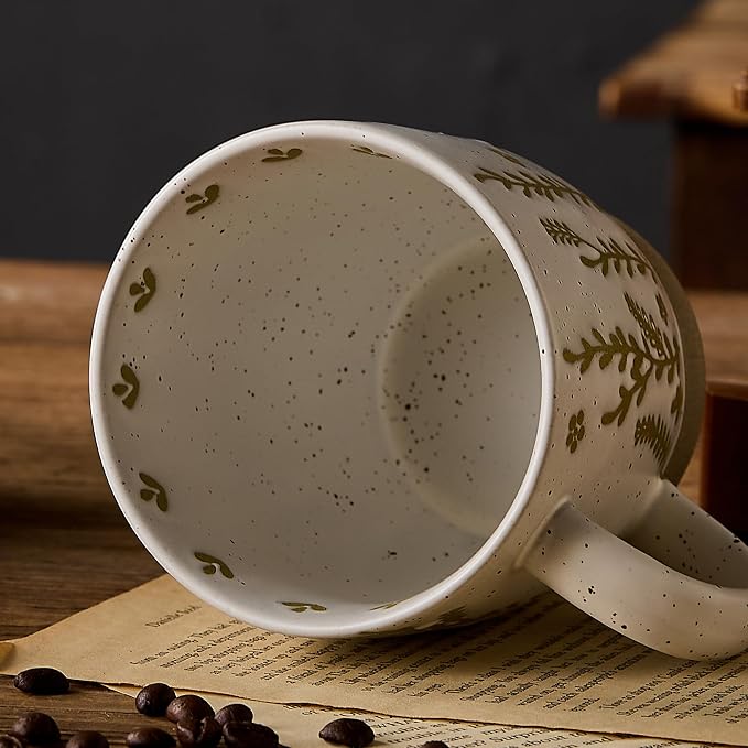 18 Oz Large Ceramic Coffee Mug Set of 2 - Rustic Handmade Floral Mugs with Handle, Microwave Safe for Latte Espresso Cappuccino Tea Cocoa Milk, Modern Unique Big Cups for Kitchen Women(Sage Green) - Image 5