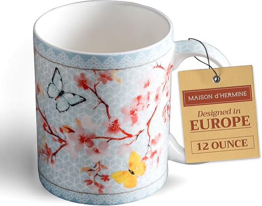 Maison d' Hermine Coffee Mug with Handles Tea Cups (12 Ounce, Pack of 1) | Fine Bone China Coffee Mugs for Hot Beverages Cappuccino Latte Home Restaurant Spring Summer -Blossoms in Spring - Sakura by MaisondHermine