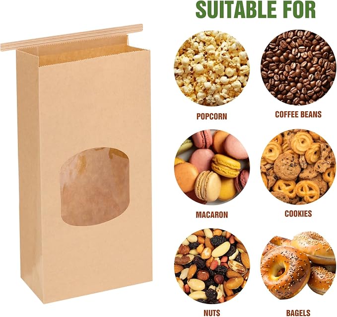 Moretoes 55pcs Medium Bakery Cookie Bags with Seal, 4.6x2.6x9.7In | Brown Kraft Paper Cookie Bags with Window, Seal by Tin Tie Tab, for Cookie Coffee Bread Bagel Bakery Gift Giving Packing - Image 4