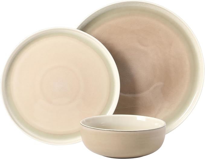 Gibson Elite Island Bay 12-Piece New Bone China Dinnerware Set Service for 4, Reactive Glaze Plates and Bowls, Dishwasher and Microwave Safe, Cream and Green - Image 7