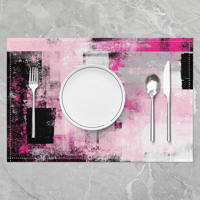 Feelyou Kids Pink Grey Placemats Set of 4 18"x12" Abstract Table Place Mats, for Boys Decor Geometric Modern Placemat for Kitchen Dining Table Decor Indoor Outdoor Geometric - Image 2