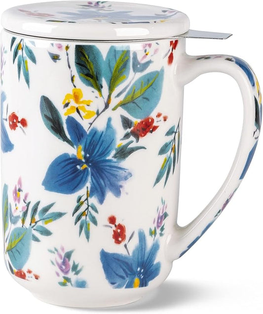 AmorArc Porcelain Tea Mug with Infuser and Lids, 18 Oz Coffee Cup Strainer with Bag Holder for Loose Leaf Tea, Steeping Coffee Mug for House-warming Wedding Birthday Gift