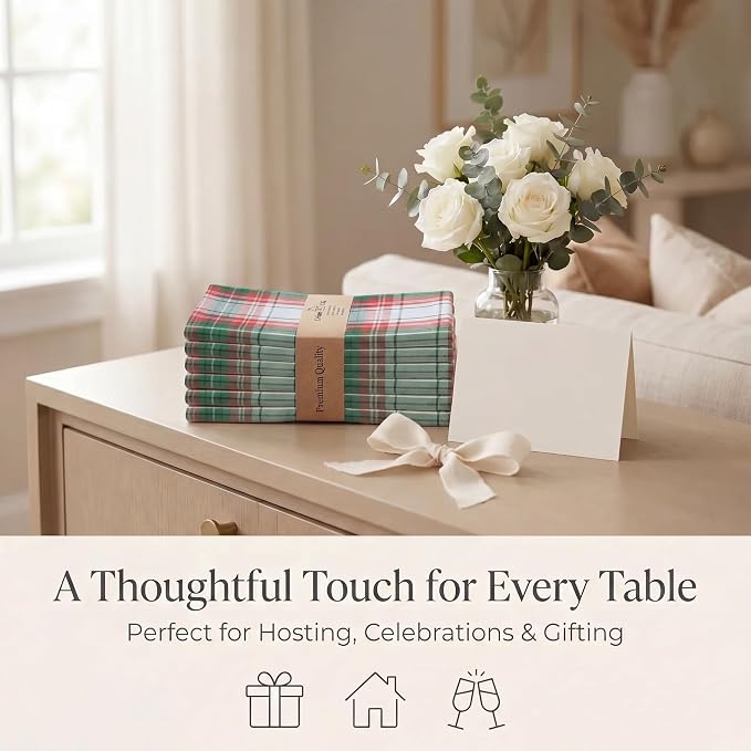 Urban Villa Cloth Napkins Cotton 20x20 (Set of 12) Christ Check - Image 9