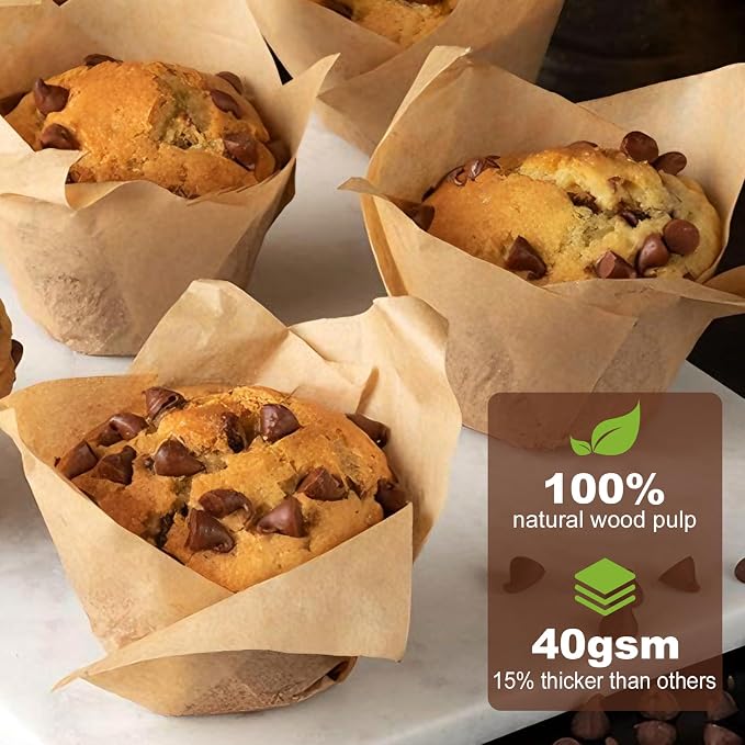 100pcs Extra Large Size Tulip Cupcake Liners for Baking Cups, Food Grade Parchment Paper Large Muffin Liners Holders, Greaseproof Cup cake Wrappers for Party, Christmas by Neyimqr (Natural) - Image 6