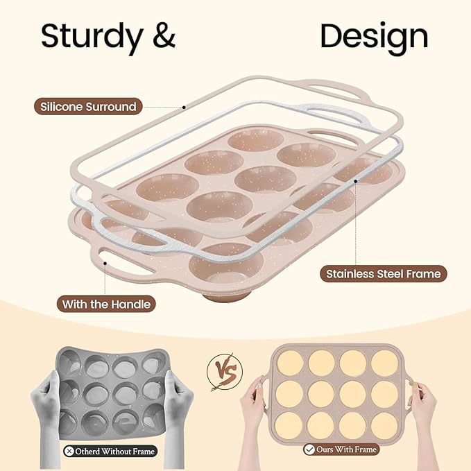 6 Cups Silicones Muffins Pan French Pastries Nonstick Baking Mold Tray for Cupcakes Brownies Ice Creams Speckled Design