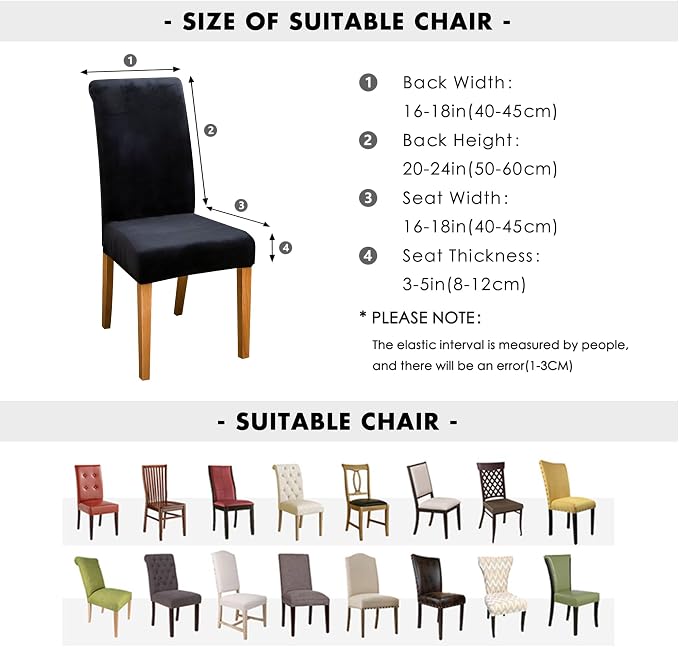 FORCHEER Velvet Chair Covers for Dining Chairs 4 Pack Black Stretch Kitchen Chair Slipcovers Washable Removable - Image 3