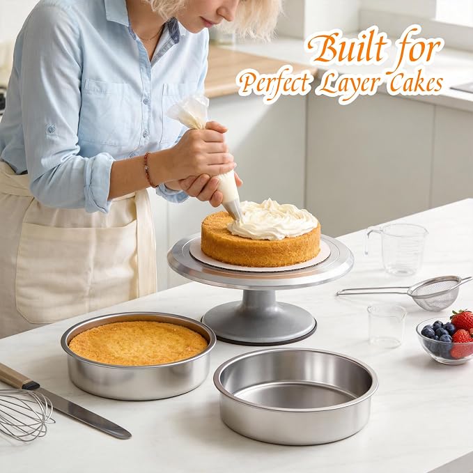 tifanso 3PCS 8" Round Stainless Steel Even Heating Cake Pans for Baking | Stackable Design, Perfect for Layer Cakes Birthday Parties & Weddings, Dishwasher Safe, Ideal for Home Bakers - Image 5