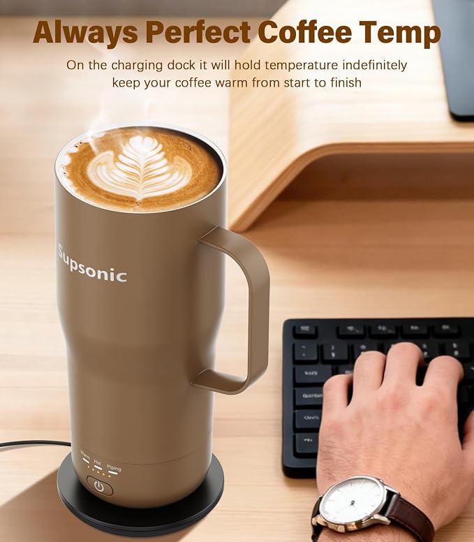 Supsonic Heated Coffee Mug Rechargeable, 20oz Long-Lasting Battery (S3) | Dry-burn protection, 2Hr auto-off, 3-Temp settings, Constant temperature, Inner stainless steel, Warm gift for men women - Image 3