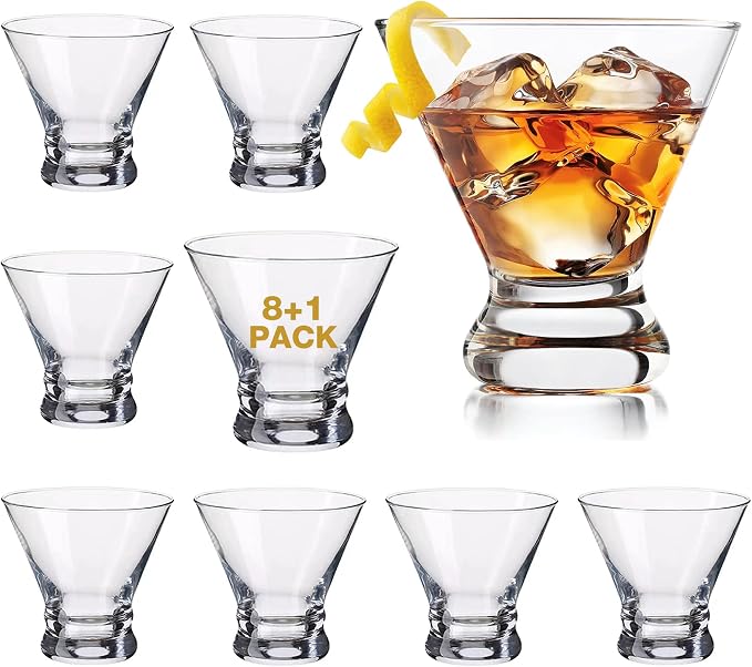 Mfacoy Martini Glasses Set of 9(Buy 8, get 1 Free), Crystal Cocktail Glasses 8 Ounces, Hand Blown Stemless Martini Glasses for Bar, Martini, Cosmopolitan, Manhattan, Gimlet, Pisco Sour Brandy by Mfacoyisalifestylebrand