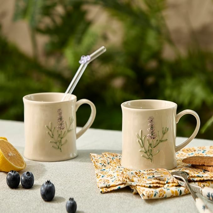 Artisanal Handcrafted Ceramic Mug with Sage Botanical Design - 10oz Off-White Stoneware Coffee Cup, Elegant Purple Sage Pattern, Dishwasher Safe, Comfort Grip Handle for Daily Use - Image 5