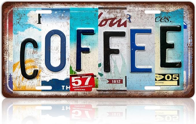 Vintage Coffee Metal Tin Sign License Plate Wall Decor for Coffee Bar 12 x 6 Inches by MTsigns