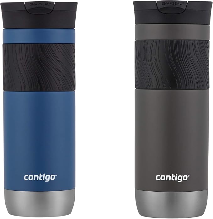 Contigo Byron Vacuum-Insulated Stainless Steel Travel Mug with Leak-Proof Lid, Reusable Coffee Cup or Water Bottle, BPA-Free, 20oz 2-Pack in Sake & Blue Corn Perfect for Hot and Cold Beverages by Unknown
