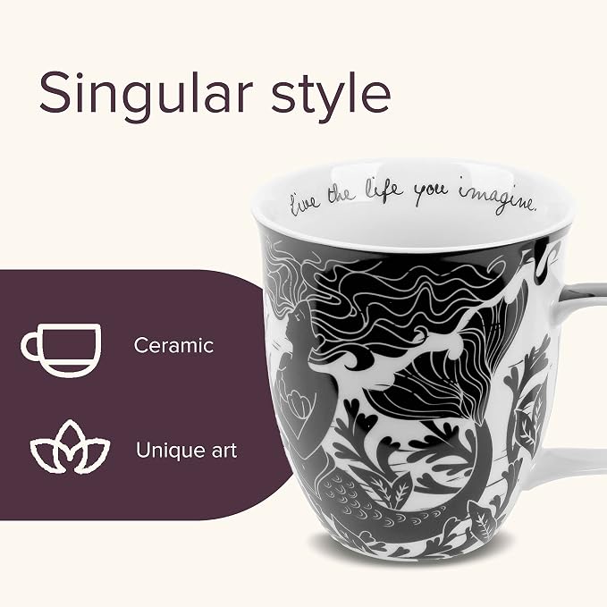 Karma Gifts 14 oz Black and White Boho Mug Mermaid - Cute Coffee and Tea Mug - Ceramic Coffee Mugs for Women and Men - Image 3