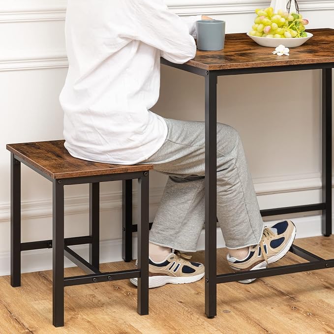 HOOBRO 3-Piece Industrial Dining Table Set, Kitchen Table, Space Saving Dinette for Kitchen, Dining Room, Small Space, Breakfast Nook, Living Room, Party, Rustic Brown and Black BF75CZ01G1 - Image 4