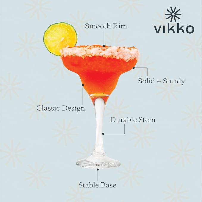 Vikko Margarita Glasses Set of 6, 10 Ounce, Crystal Clear Margarita Glass, Cosmopolitan Glassware for Margaritas, Frozen Drinks, Pina Coladas and Cocktails, Margarita Cups - Image 3