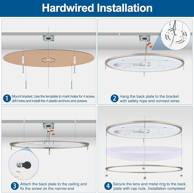 DAKASON 24Inch Oval LED Flush Mount Ceiling Light, 40W Large LED Light Fixture Ceiling for Kitchen/Living Room, 3500K/4000K/5000K Dimmable, Modern Low-Profile for Dining Room/Laundry, Brushed Nickel - Image 6