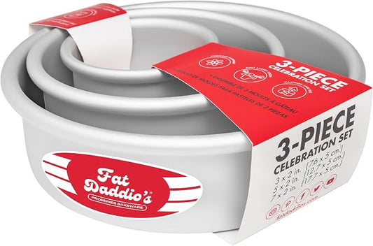 Fat Daddio's PRD-1BOX Anodized Aluminum One Box of Cake Mix Mini Tier Round Cake Pans, Set of 3, Silver by FatDaddios