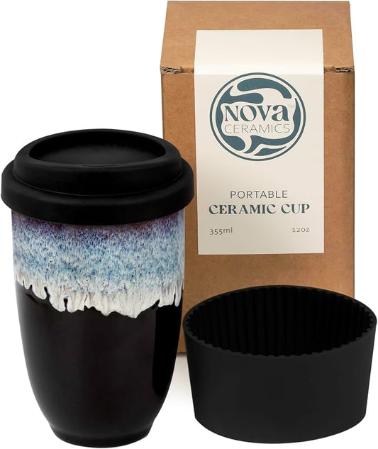 NOVA CERAMICS 12oz Travel Coffee Mug - Unique Microwave & Dishwasher Safe Tumbler With Lid - Gifts For Women & Men by NovaCeramics