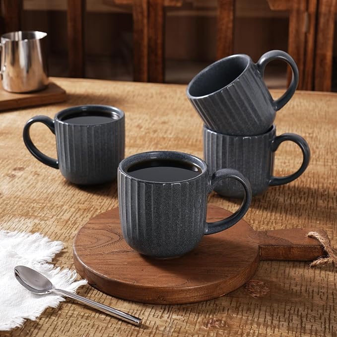 famiware Coffee Mugs Set of 4, Starlight 11 oz Mug Cup Set with Handle for Coffee, Tea, Cocoa, Milk - Ceramic Stoneware Mug Set, Matte Black Grey - Image 5