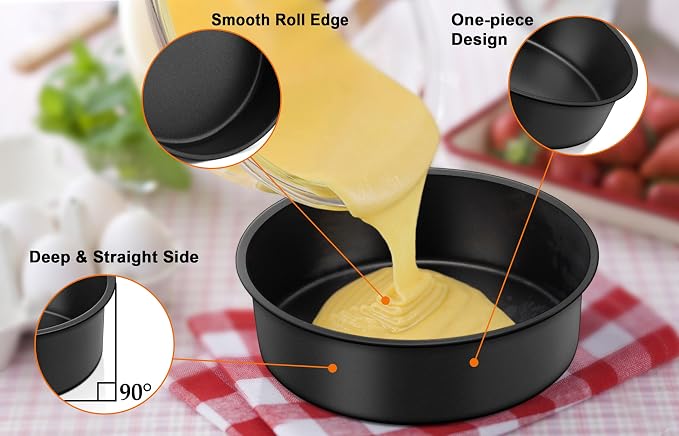 TeamFar Cake Pan, 4''/6''/8'' Stainless Steel Round Baking Tier Cake Pans | with Non-Stick Coating Stainless Steel Core, for Steaming Serving, Healthy & Heavy-Duty, Easy Release & Clean, Set of 3 - Image 3