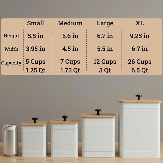 Kitchen Canisters for Countertop Set of 4 w/ Chalkboard Labels & Marker Pen | Airtight Easy Open Bamboo Lids, Dent-Resistant Thick Metal, Customizable Chalkboard Labels, Marker Pen Included, Set of 4 - Image 6