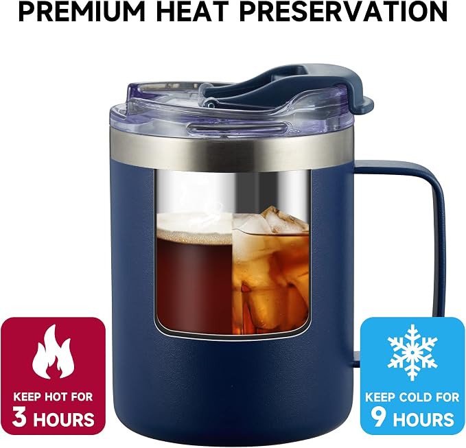 12oz Insulated Coffee Mug Cup with Handle, Stainless Steel Travel Coffee Mug with Flip Lid, Double Wall Vacuum Coffee Tumbler,Ocean Teal - Image 3