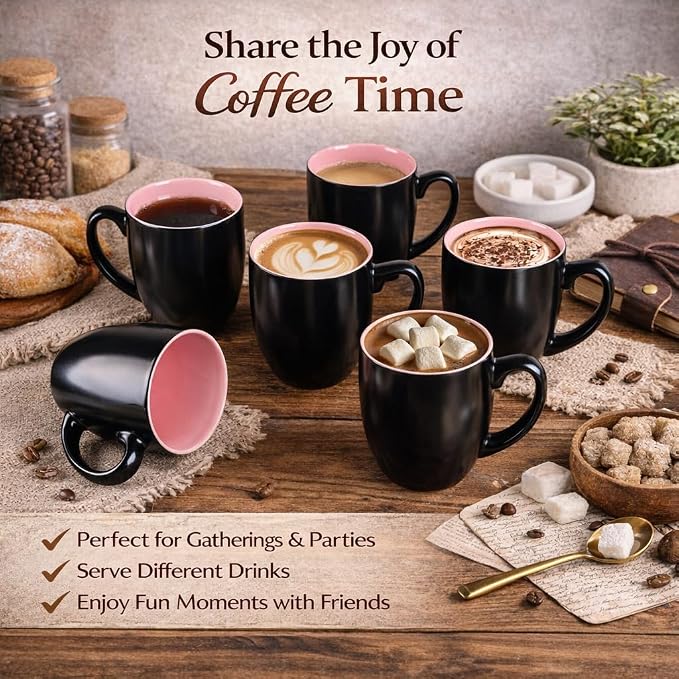 GBhome 16oz Coffee Mugs Set of 6, Large Ceramic Coffee Mugs for Man, Woman, Dad, Mom, Modern Coffee Mugs Set with handle for Tea/Latte/Cappuccino/Milk/Cocoa. Dishwasher&Microwave Safe,Pink - Image 6