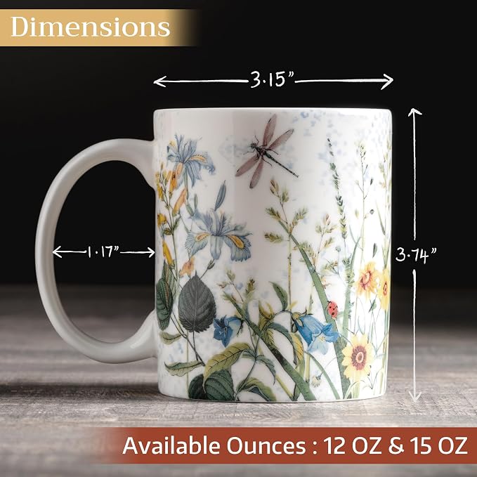 Maison d' Hermine Coffee Mug with Handles Tea Cups (12 Ounce, Pack of 1) | Fine Bone China Coffee Mugs for Hot Beverages Cappuccino Latte Home Restaurant Hotel Spring Summer -Fleurs De Mai - Prairie - Image 4