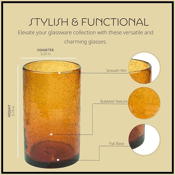Artland 17oz Highball Tumbler, Set of 4 | Iris Seeded Design, Amber | Drinking Glass for Parties and Everyday Use - Mojito, Whiskey, Cocktail | Glassware & Kitchenware Essentials - Image 6