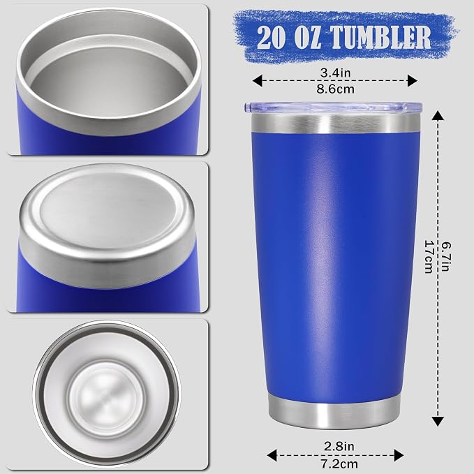 20oz Tumbler Insulated Coffee Tumblers with Lid Stainless Steel DarkBlue 4P | 20 oz Tumblers Double Wall Insulated Vacuum 20oz Coffee Mug Leak Proof Tumblers with Lid Powder Coated - Dark Blue 4 Pack - Image 4