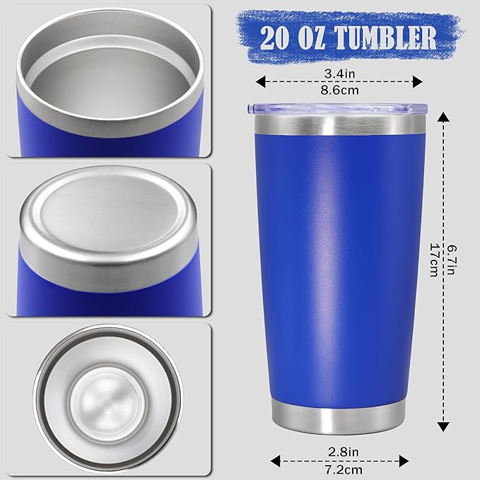 20oz Tumbler Insulated Coffee Tumblers with Lid StainlessSteel DarkBlue 12P | 20 oz Tumblers Double Wall Insulated Vacuum 20oz Coffee Mug Leak Proof Tumblers with Lid Powder Coated - Dark Blue 12 Pack - Image 4