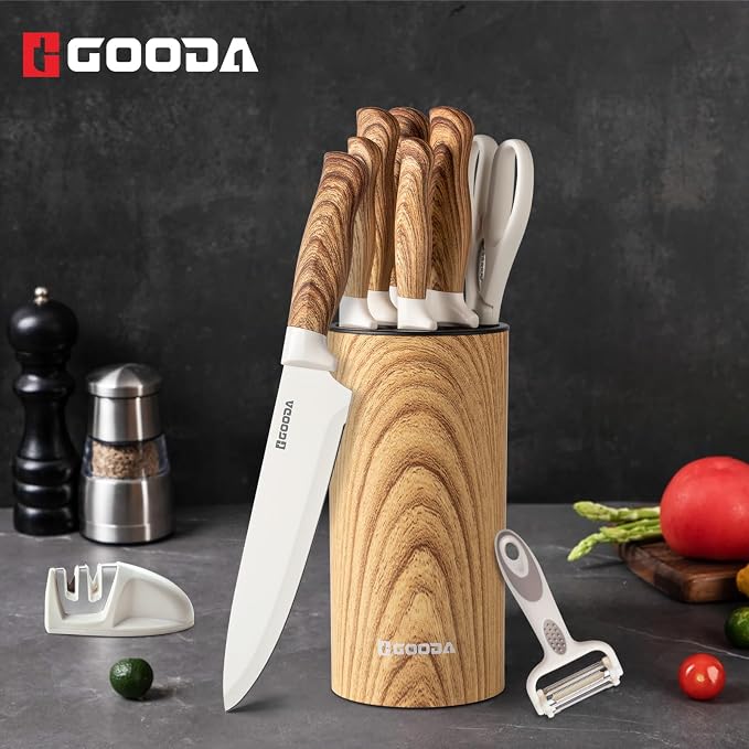 Knife Set,GOODA 9 Piece Kitchen Knife Set with Block and Sharpener, Anti-Rust Stainless Steel Cooking Knives Set for Kitchen, Chef Knife Block Set - Image 5