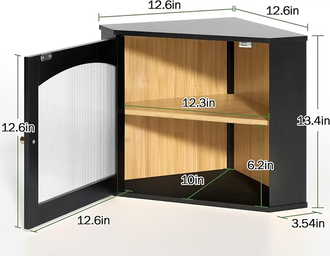 LAMU Corner Bread Box for Kitchen Countertop, Bamboo Wood Bread Storage | 2-Tier Storage Bin with Magnetic Acrylic Door, Large Capacity Organizer for Homemade Bread, Coffee, Fruit & Spices, Black - Image 2