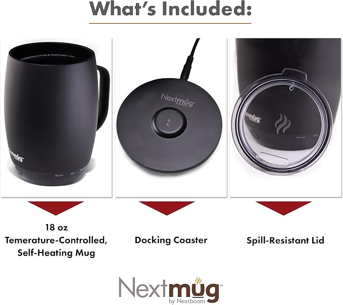 Nextmug Plus - Temperature-Controlled, Self-Heating Coffee Mug | (Black - 18 oz.) – No App, Long-Lasting Battery for Work & Study, Great Gift for Coffee Lovers - Image 4