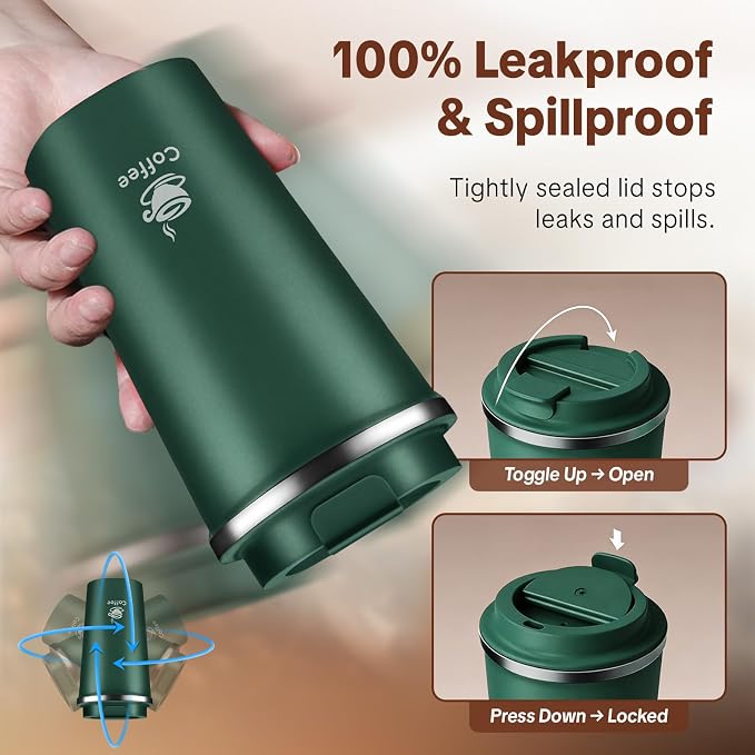 17oz Travel Coffee Mug ,Leakproof Vacuum Coffee Cup Insulated Tumbler | 304 Stainless Steel, Double-Wall Vacuum Insulated, Leakproof, Fits Hot & Cold Drinks Car Cup Holders, Travel, Office - Image 4