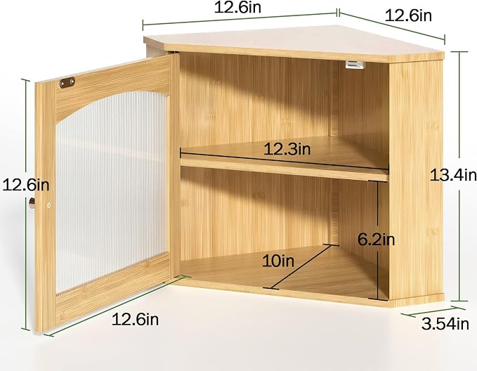 LAMU Corner Bread Box for Kitchen Countertop, Bamboo Wood Bread Storage | 2-Tier Storage Bin with Magnetic Acrylic Door, Large Capacity Organizer for Homemade Bread, Coffee, Fruit & Spices, Bamboo - Image 2