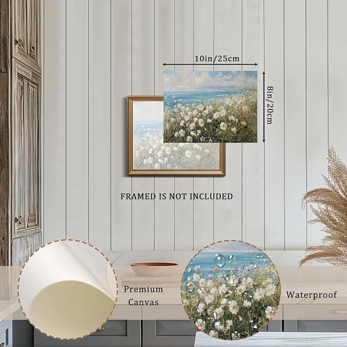 XOCUUI Vintage Farmhouse Canvas Wall Art - Wildflower Field Landscape Painting, Cottage Decor, Natural Oil Painting Wall Art Spring Art For Living Room Bedroom Kitchen - 8" X 10" - Unframed - Image 3