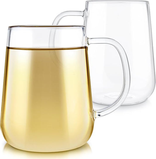 Teabloom Set of 2 Premium Borosilicate Glass Mugs for Tea or Coffee - 12 Ounces / 350 ml - Stain-free and Microwave Safe