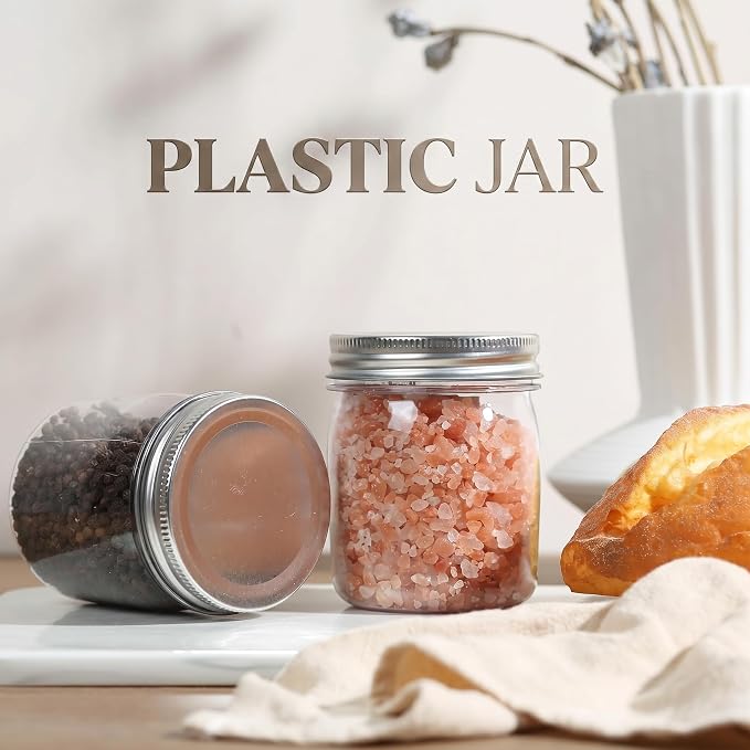novelinks 8 oz Plastic Mason Jars and Clear Plastic Jars with Lids 8 oz | 16 Pack, Silver, Plastic Containers with Lids, Small Mason Jars, Clear Jars Bulk, Spice Jars, Slime Jars, Mini Jars - Image 5