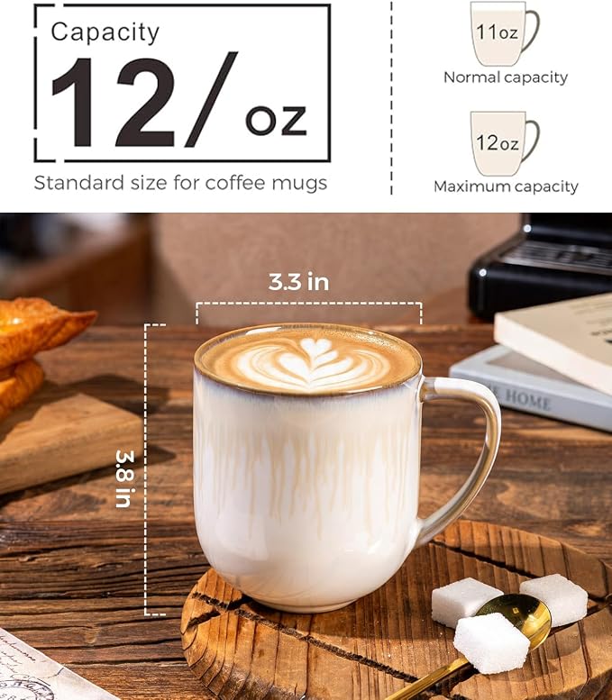 LERATIO 12OZ Ceramic Coffee Mugs Set of 6, Large Porcelain Coffee Cups With Large Handle For Latte,Cappuccino,Milk,Cocoa,|Dishwasher&Microwave Safe Mug Sets,Ideal for Man,Woman,Dad, Mom - Image 3