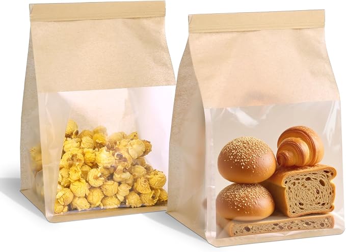 100 Pack Bread Bags with Tin Tie，Small Bakery Bags with Clear Window，Bagel Bags，Cookie Bag for Bakery, Homemade Bread，Popcorn，Cookies，Coffee Bean by Dualshine