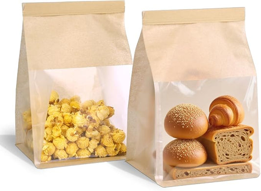 100 Pack Bread Bags with Tin Tie，Small Bakery Bags with Clear Window，Bagel Bags，Cookie Bag for Bakery, Homemade Bread，Popcorn，Cookies，Coffee Bean by Dualshine