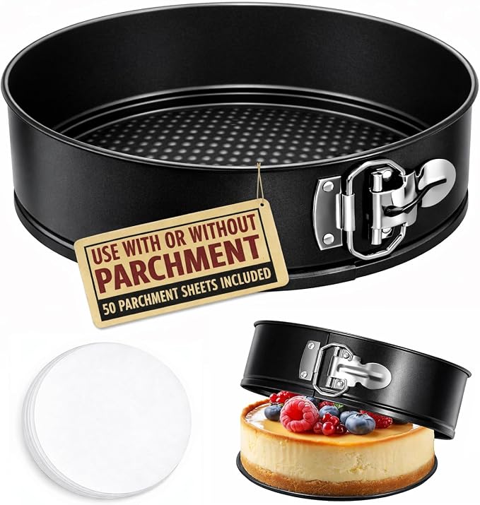 9 Inch Springform Pan 50Pcs Parchment Paper Cheesecake Nonstick Baking Mold | Round Tin Leakproof Removable Bottom Bakeware for Cake Pie Pizza and Quiches Carbon Steel and Non-stick Coating by Tellshun