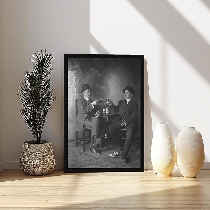 UXCBIA Two Men Drinking Beer, Vintage Black And White, Alcohol Prohibition Poster Canvas Poster Wall Art Decor Print Picture Paintings for Living Room Bedroom Decoration Black Frame 20x30in(50x75cm) - Image 6