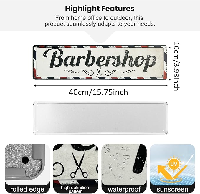 Barbershop Sign Barber Decor Business Signs For Outside Vintage Wall Decorations 4×16 Inches - Image 2