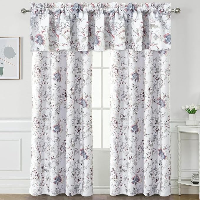 H.VERSAILTEX Blackout Curtain Valances for Kitchen Window/Living Room/Bathroom Privacy Added Rod Pocket Home Decoration Winow Valance, 52" W x 18" L, Floral in Terracotta and Blue - Image 7