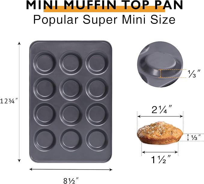 Mini Muffin Top Pan for Baking, Premium 12 Cavity Small Whoopie Pie Pan, Nonstick Yorkshire Pudding Pan for Pansuffin, Moon Pie, Cookies, Dishwasher Safe and Easy to Clean - Image 6